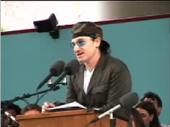 WE'VE GOT TO FOLLOW THROUGH ON OUR IDEALS OR BETRAY SOMETHING AT THE HEART OF WHO WE ARE... - Bono (U2) BONO, at Harvard University addresses the class on African relief, American ideals, and rebelling against indifference. (Photo and link courtesy of Berklee College of Music and Harvard Magazine.)Bono supports DataData.org  [MORE]